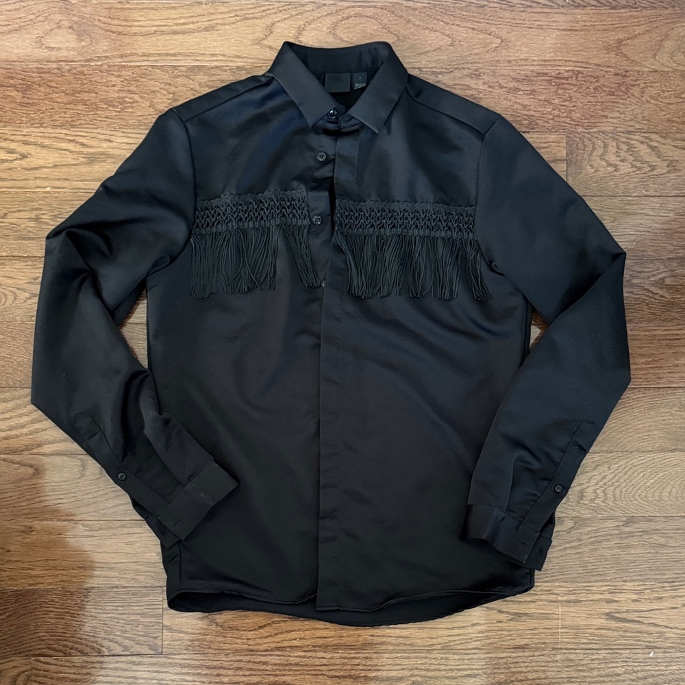 ASOS tassel fringe button down - black S